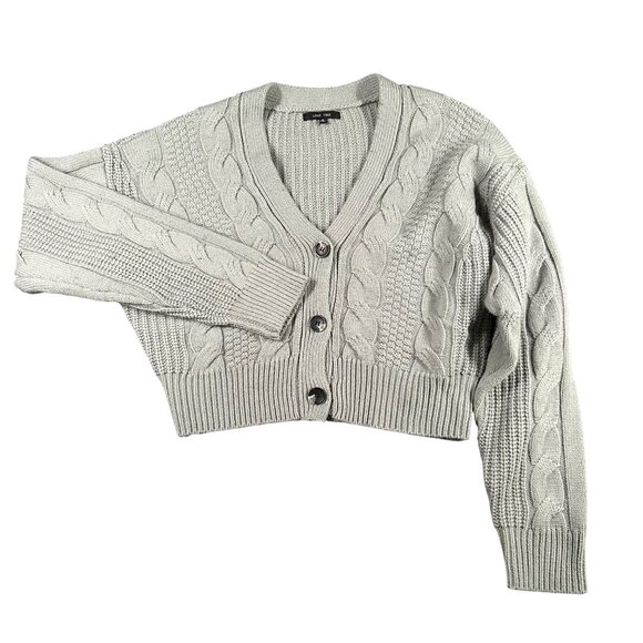 Love Tree Sweater Womens M Light Green V-Neck Chunky Knit Button Front Cardigan - Picture 1 of 8